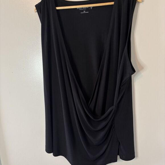 Susan Graver Black Wrap Tank Top Liquid Knit Sleeveless Blouse Travel Sz 3X - Picture 2 of 6